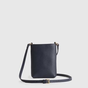 Quince Italian Pebbled Leather Phone Crossbody (Navy)